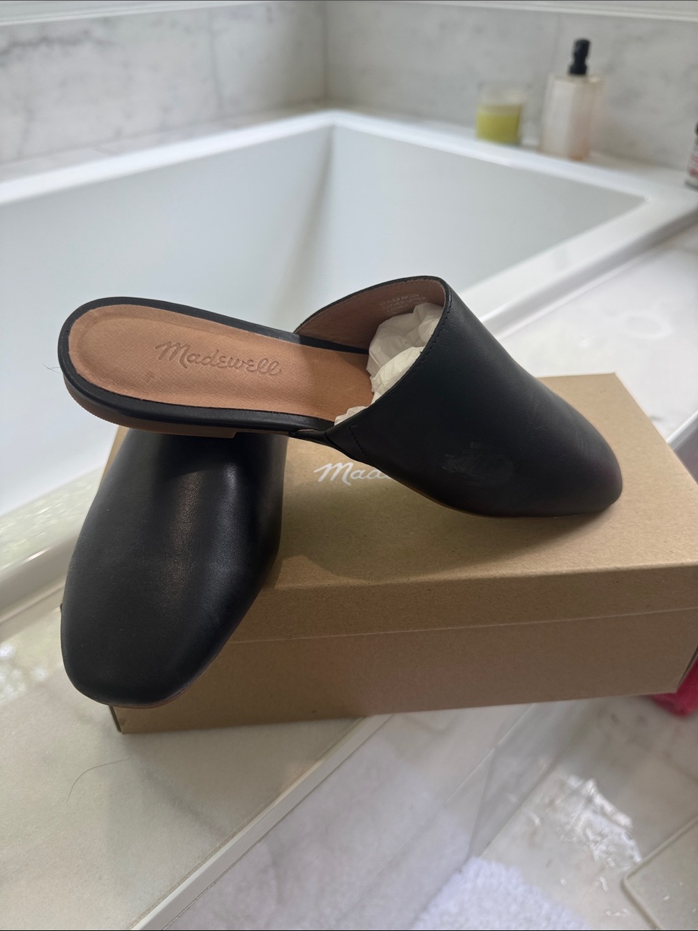 Madewell Black Leather Round Toe Slide Mules 8 1/2 NIB